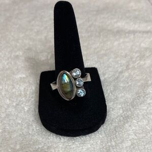 Bold Sterling Silver and Blue Topaz and Tourmaline Cage Setting Ring